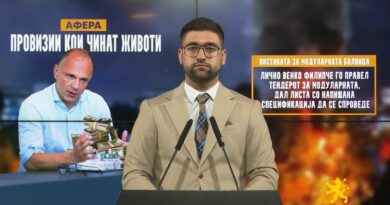 Манасиевски: Афера-Провизии кои чинат животи, лично Венко Филипче го правел тендерот за модуларната, дал листа со напишана спецификација да се спроведе